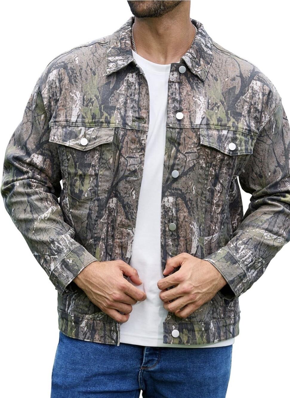 Yuanbang Denim Camo Jackets Trucker Unlined Camouflage Hunting Men S